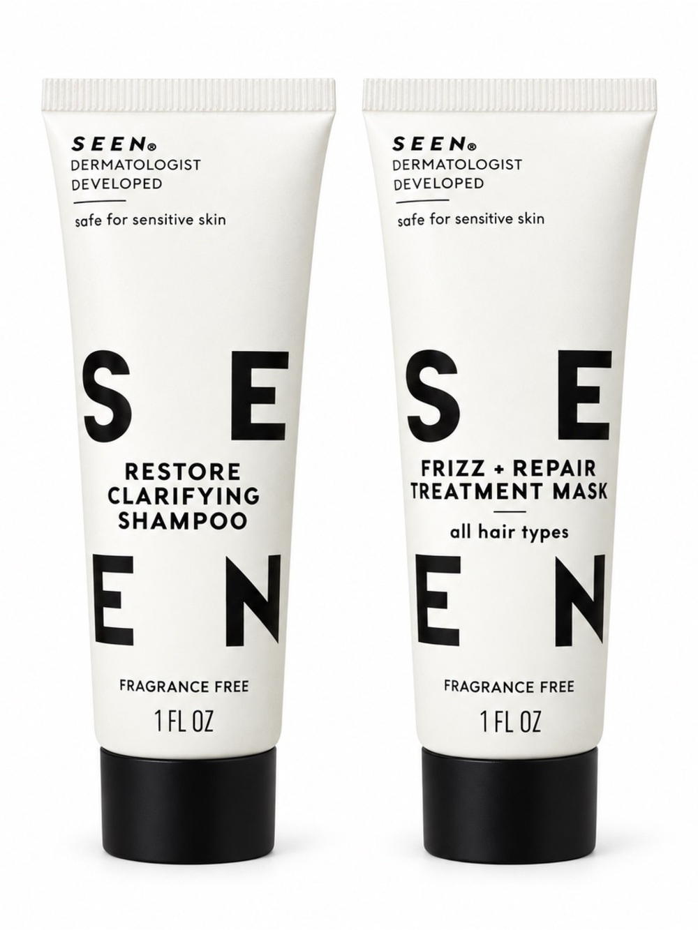 SEEN Restore Clarifying Shampoo & Frizz + Repair Treatment Mask Mini Duo 1oz X 2